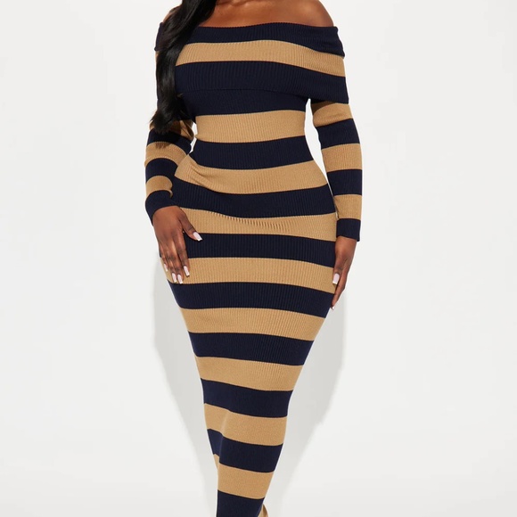 Fashion Nova Striped Sweater Maxi Dress NWT Size 1X - Picture 1 of 6